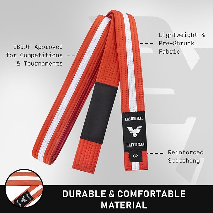 Elite Sports Kids Brazilian Jiu Jitsu Belts Preshurunk Martial Arts Youth BJJ Belts for Girls & Boys with BJJ Ranking Stripes