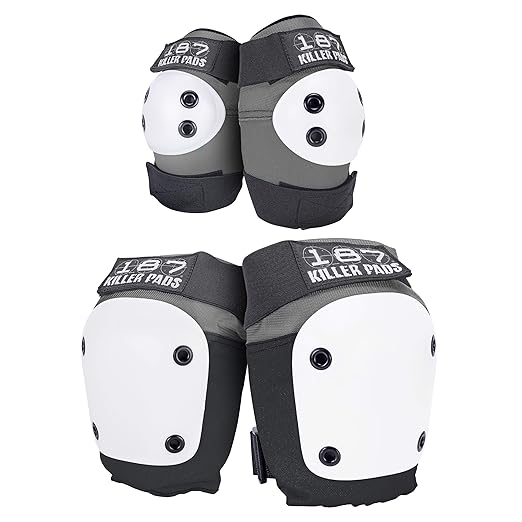 187 Killer Pads Knee Pads, Elbow Pads Combo Pack, Grey, Small/Medium