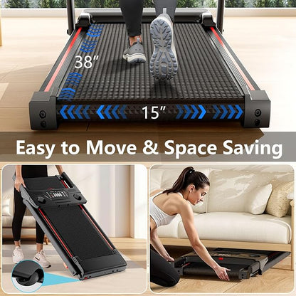 Treadmill with 5% Incline, Walking Pad Treadmill with Handle Bar, Portable Folding Treadmills for Running and Walking, 3.0HP Brushless Motorized, 5 Layers Shock-Absorbing