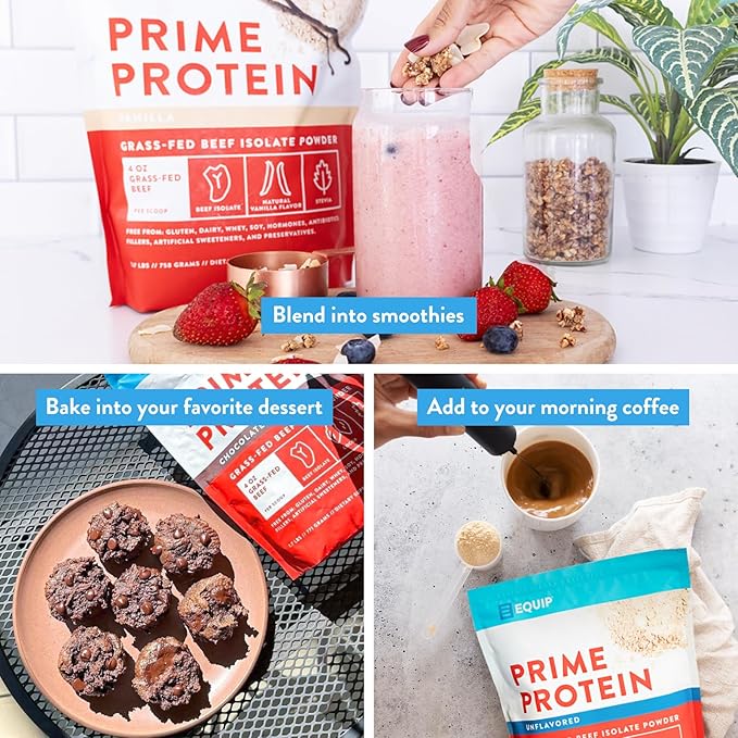 Equip Foods Prime Protein Powder | Clean, Grass Fed Beef Protein Isolate | Carnivore Protein Powder | Paleo, Keto Friendly | Gluten, Dairy Free | Helps Build & Repair Tissue | 30 Servings, Vanilla