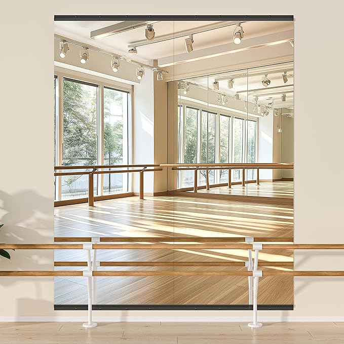 Hasipu 2 Pcs 94''x39'' Home Gym Mirror Large Full Length Wall Mounted Full Body Mirror for Yoga Dance Fitness Exercise Studio Bedroom Garage, Frameless Tempered Glass Workout Mirrors Black Rectangular