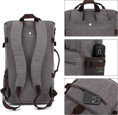 Kalesi Gym Duffle Bag Backpack 4-Way Vintage canvas with Shoes Compartment for travel Sport Hiking laptop (Vintage grey)