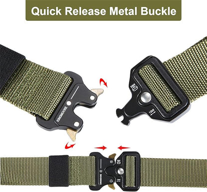 KingMoore Men's Tactical Belt Heavy Duty Webbing Belt Adjustable Military Style Nylon Belts with Metal Buckle