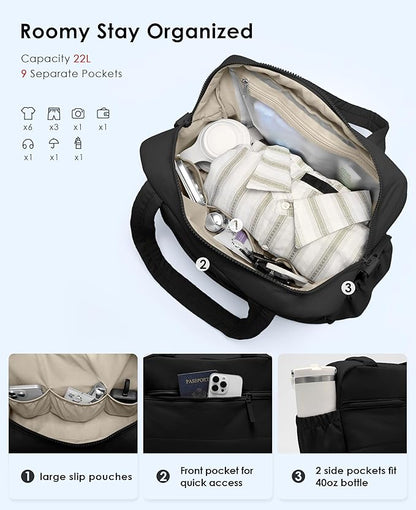 Gym Bag for Women, Travel Duffle Bags with Wet Pocket, Lightweight Carry on Bag Overnight Weekender Duffel Bag, Water Resistant (Black)