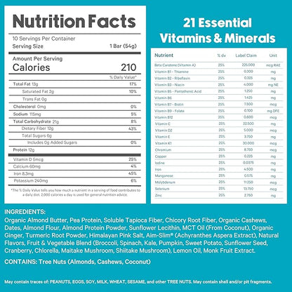 Essential Nutrition Bars by LyfeFuel | Vegan Protein Bar & Low Carb Meal Replacement for Intermittent Fasting and Hunger Control | 12g Plant-Based Protein, High Fiber, MCT Oil and 21 Organic Vitamins | No Sugar Alcohols (Lemon Ginger Tart)