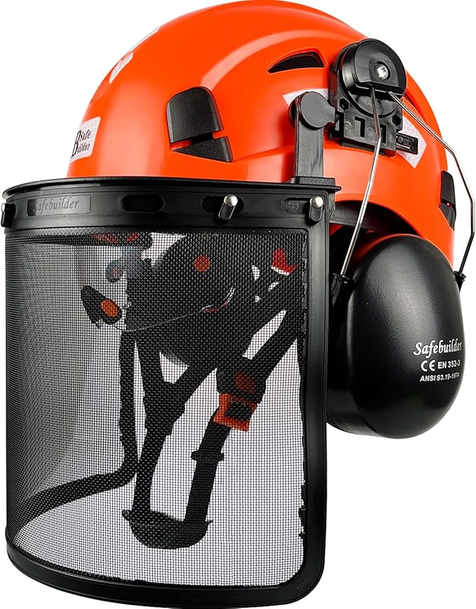 Forestry Safety Helmet with Build-in Visor Mesh Face Shield Ear Muffs 4 in 1 Chainsaw Safety Hard Hats