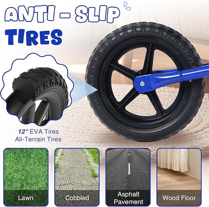 12 inch Toddler Balance Bike Adjustable Handlebar & Seat Anti-Slip Grip Suitable for 2-5 Years Old with Footrest Lightweight for Tolddlers Boys Girls Multiple Colors to Choose