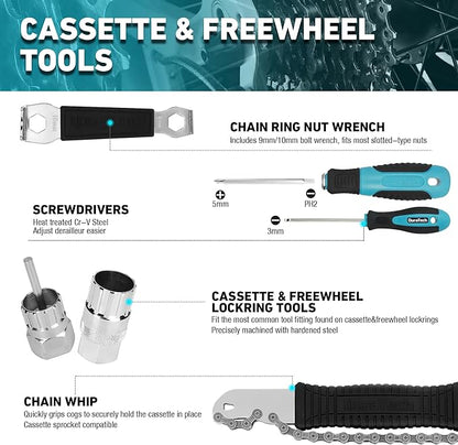 DURATECH 41 Pieces Bike Repair Tools, Complete Bike Tools Kit with Storage Box, Mountain Bike Maintenance Tools, for Mountain, Road, and Park Bicycle with Chain Riveter, Tire Levers, Crank Puller