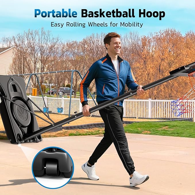 46" 10FT Basketball Hoop Outdoor - Portable Basketball Goal Adjustable Hoops & Goals with Solid Steel Rim & Extra-Large Base for Kids/Youth/Teens/Adults Outdoor