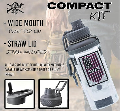 Iron Infidel Battle Bottle - 32 Oz Insulated Water Bottle with Straw Lid & Chug Cap, Stainless Steel Metal Flask Includes Rugged, Removable Sleeve for Keys, Wallet, & Phone (Arctic Camo 1 Liter)