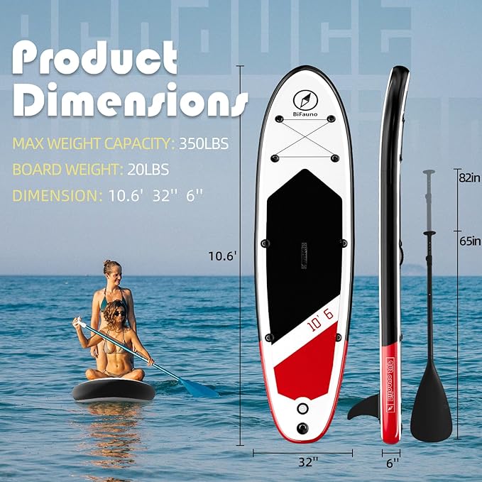 Inflatable Stand Up Paddle Board with SUP Accessories & Backpack. Paddle Boards for Adults. Non-Slip Deck, Wide Stance, Bottom Fin, Double Action Pump.