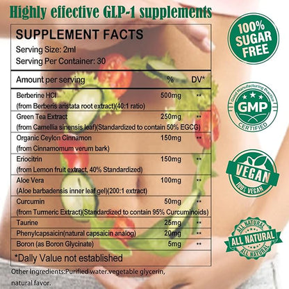GLP-1 Supplements Drops | 9-in-1 Premium GLP1 Boost w. Berberine, Ceylon Cinnamon, Green Tea Extra- ct Eriocitrin, Naturally GLP 1 Support for Metabolism & Gut Digestion丨Raspberry, Sugar Free