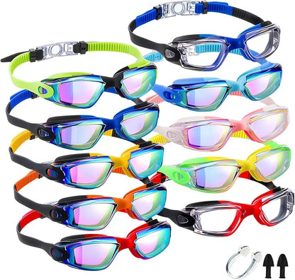Konohan 10 Pack Swim Goggles Bulk for Kids adult Pool Goggles Anti Fog Silicone No Leak Swimming Glasses for Men Women Youth