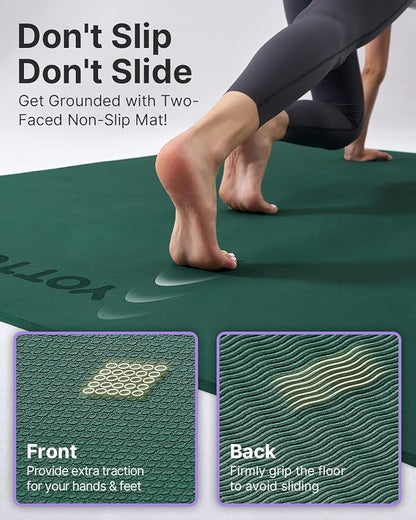 YOTTOY Large Yoga Mat (75 * 52 * 1/2inch),Extra Wide TPE Exercise Mat,Non-Slip Workout Mat for Pilates, Fitness, Barefoot, Home Gym Studio with Strap and Towel