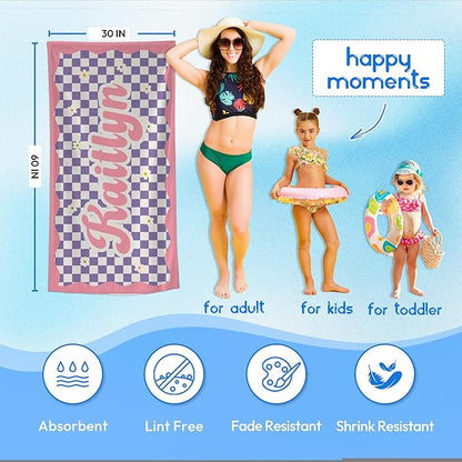 JML Personalized Beach Towel with Name, Custom Flower Beach Towel, Customized Microfiber Pool Towel, Quick Dry & Absorbent Swim Towel for Adult,Anniversary, Birthday, Summer Holiday,Vacation
