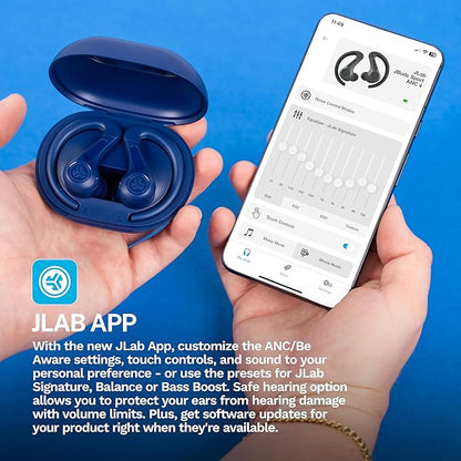 JLab JBuds Sport ANC 4 True Wireless Bluetooth Earbuds + Charging Case, Cobalt Blue, Swipe + Touch Controls, Hybrid Active Noise Cancelation, Multipoint Connect, Customized Settings App