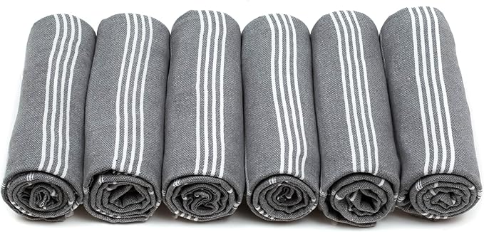 HAVLULAND Turkish Beach Towels Oversized -100% Turkish Cotton Super Soft Lightweight - Absorbent and Quick Drying Bath Towel - Sand Free Beach Towel - Turkish Towels for Adults (Grey, 12 Pack)