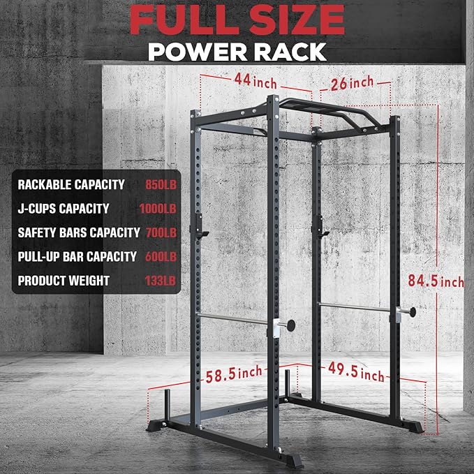 Iron Crush i200 Power Rack – Multi-Function Squat Rack with Solid Safety Bars and J-Hooks – Optional LAT Pulldown, Landmine Attachments - Home Gym Power Cage Bench Rack (Power Rack Only)