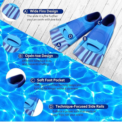 Kids Swim Fins,Short Kids Fins Youth Swimming Flippers for Lap Swimming Training for Children Girls Boys Beginners