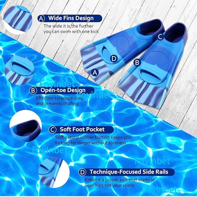 Kids Swim Fins,Short Kids Fins Youth Swimming Flippers for Lap Swimming Training for Children Girls Boys Beginners
