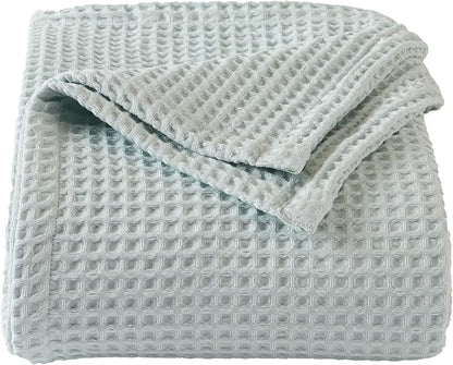 100% Cotton Waffle Weave Bed Blanket | Soft, Breathable, and Lightweight Blanket for All-Season | Perfect for Layering | Brielle Collection (King, ICY Blue)