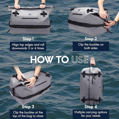 Haimont Large Waterproof Duffel Backpack Roll-Top Heavy Duty Dry Duffle Bag for Boating, Travel, Motorcycle, Kayaking, Camping, 60L