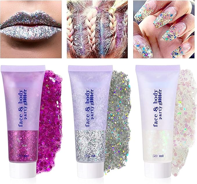 Blue Face Glitter,Sparkling Neon Outfit Party Holographic Sequins Paint Body Glitter Gel Makeup.(01# Blue)
