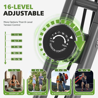 Exercise Bike, 5 in 1 Foldable Stationary Bike for Seniors, 16-Level Adjustable Magentic Resistance, Indoor Workout Bike with 330LB Capacity, Comfortable Seat Backrest X-bike