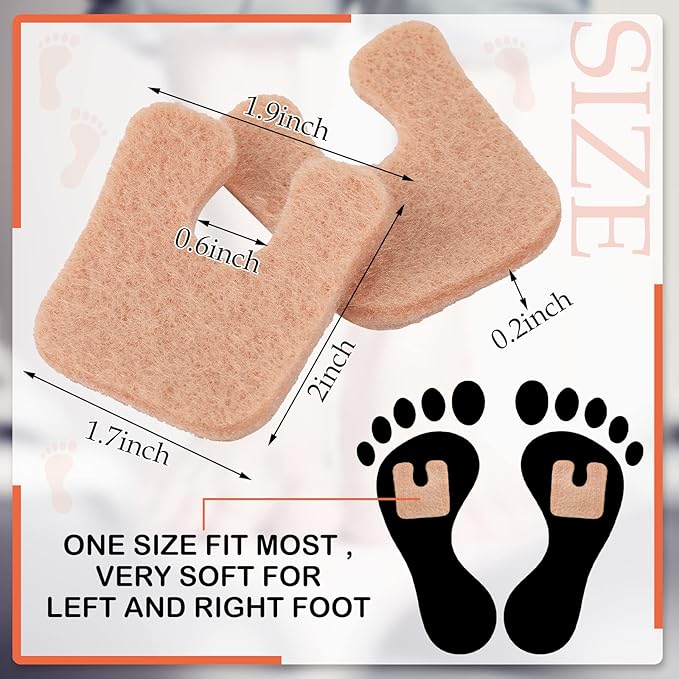 Boao 60 Pcs Callus Pads 1/4" Thick U Shaped Metatarsal Corn Pads Felt Callus Cushions Adhesive Corn Protectors for Men Women Feet Toes Pain Relief Blister Prevention