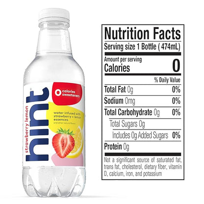 Hint Water Strawberry Lemon, Pure Water Infused with Strawberry and Lemon, Zero Sugar, Zero Calories, Zero Sweeteners, Zero Preservatives, Zero Artificial Flavors,16 Ounce Bottles, (Pack of 12)