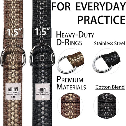 Yoga Exercise Adjustable Straps 8FT with Durable D-Ring for Pilates & Gym Workouts | Hold Poses, Stretch, Improve Flexibility & Maintain Balance