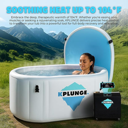 Kodiak 59" 1-Person Inflatable Cold Plunge Ice Bath or Hot Tub with 1 HP Chiller and Heater, PVC Insulated Lid, Hand Pump, Repair Kit, 110-Gallon Capacity, Indoor/Outdoor Tub – Gray