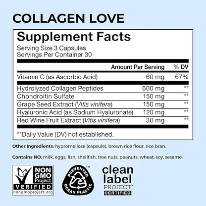 HUM Collagen Love Skin Supplement - Collagen Peptides w/Hyaluronic Acid & Vitamin C, Supports Firm Skin & Helps Minimize Signs of Aging - Supplements for Women and Men (90-Count)