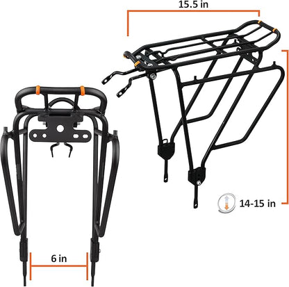 Ibera Bike Rack - Bicycle Touring Carrier Plus+ for Disc Brake/Non-Disc Brake Mount, Fat Tire Bikes, Frame-Mounted for Heavier Top & Side Loads, Height Adjustable for 26"-29" Frames