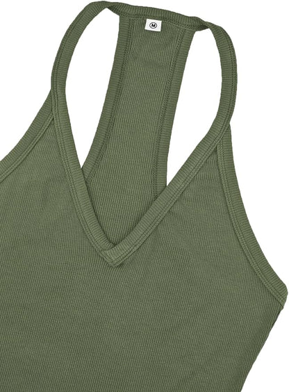 iGENJUN Workout Tops for Women Racerback Basic Tank Summer 2025 Camisole V Neck Slim Fit Ribbed Sleeveless