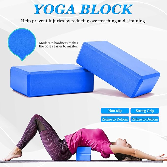 Yoga Wheel Set, Wheel Foam Roller with Back Cracker Roller for Pain Relief & Deep Tissue Massage and Stretching 500lbs Capacity, Trigger Point Therapy Massage Ball, Yoga Blocks 2 Pack with Strap