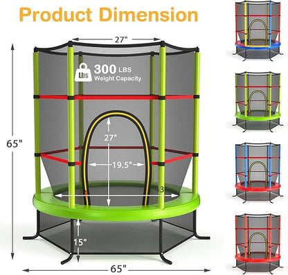 GYMAX Toddler Trampoline, 55” Trampoline for Kids with Bottom-to-Top All-Round Enclosure Net & Seamless Jumping Mat, ASTM Approved Easy Assembly Kids Mini Trampolines Indoor/Outdoor