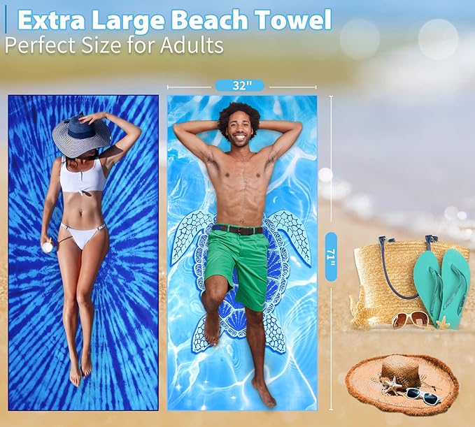2 Pack Lightweight Thin Beach Towel Oversized 71"x32"