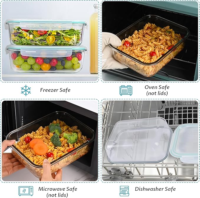 2Pack 9.8 Cups/ 78 Oz Large Glass Food Storage Containers with Lids, Glass Meal Prep Containers with Airtight Lids - BPA Free, Leakproof, Ideal for Food Storing/Serving, Microwave/Oven Safe