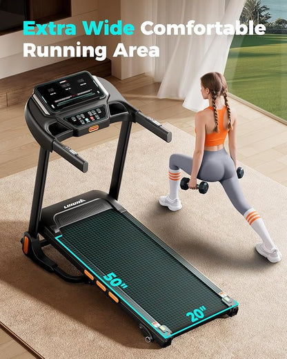 Treadmill for Home, 3.0HP Folding Treadmill with Incline, 300 lbs Capacity, Bluetooth & Heart Rate Sensor, Space-Saving Design