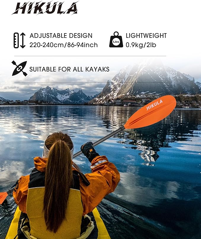 Kayak Paddle Aluminum Shaft Paddle with Nylon Blades, Floating Adjustable Kayaking Oars, 3 Piece, 220-240cm/86-94 Inches,Black/Rose/Teal/Black/Orange/Grey