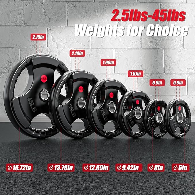 GIKPAL 2-inch Rubber Olympic Grip Weight Plates for Strength Training, Weightlifting in Home & Gym, Barbell Weights Plates Set (2.5/5/10/25/35/45 LB)