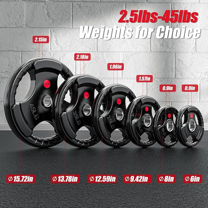 GIKPAL 2-inch Rubber Olympic Grip Weight Plates for Strength Training, Weightlifting in Home & Gym, Barbell Weights Plates Set (2.5/5/10/25/35/45 LB)
