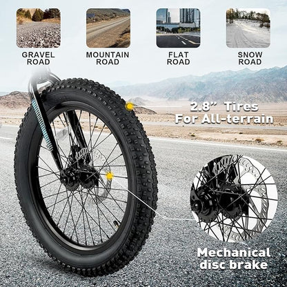 Glerc Mars Kids Mountain Bike, 20 24 Inch Fat Tire Bike for Teen Ages 6-14 Year Old, Bicycle with 2.8-Inch Wide Tires and 6 Speed Drivetrain, Multiple Colors