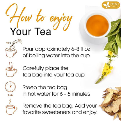 FreshDrinkUS, Premium 75 Mullein Licorice Tea Bags, 100% Natural, Blend of Mullein Leaves, and Licorice Root. Made with Natural Material Tea Bags. No Sugar, Vegan.