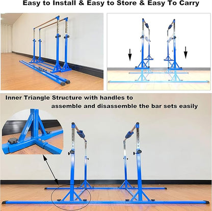Gymnastics Double Horizontal Bars 3Play Parallel Bars Uneven Bars Gymnastics Training Kip Bar with 304 Stainless Steel Regulating Arms & Fiberglass Rail for Indoor Outdoor Home Club Use