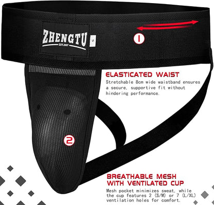 Groin Protector Cup Kickboxing Boxing Muaythai MMA Groin Guard, Jockstrap Karate Training, BJJ Protection, Soccer, Basketball Removable TPE Cup with Silicone Cushioning