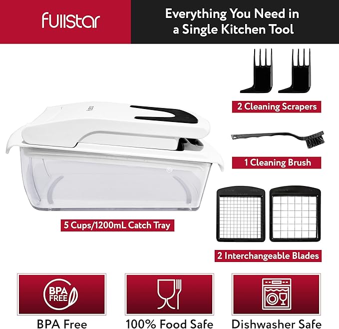Fullstar The Original Pro Chopper - Vegetable Chopper and Spiralizer, Food Chopper with Container, Fruit Slicer, Kitchen Gadgets & Accessories, Home Essentials (2 in 1, White)