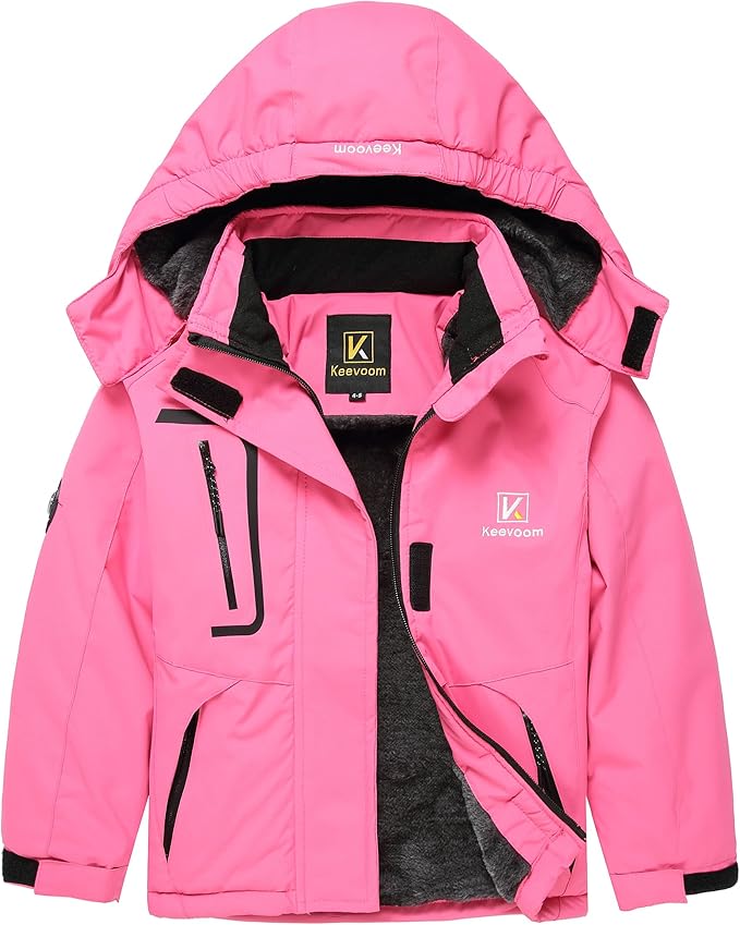 Keevoom Girl's Ski Jacket Winter Warm Thick Snow Coat Windproof Kids Outdoor Hooded Jackets