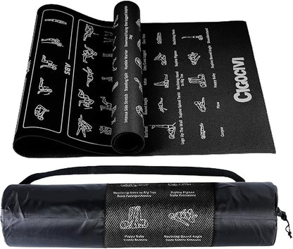 Instructional Travel Yoga Mat with 75 Poses & Exercises - Non-slip Exercise Mat for Home Workout, Includes Carrying Bag - Perfect for Beginners, 68"x24"x0.25"